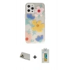 MARSİLYAN™- iPhone 12 Pro Kılıf Eksen Asil Prime - Siyah Polymer Nano Ekran Koruyucu + Rainbow Kamera Lens Koruma Cam - GD