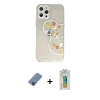 MARSİLYAN™- iPhone 12 Pro Kılıf Eksen Asil Prime - Siyah Polymer Nano Ekran Koruyucu + Mavi Metal Kamera Lens Koruma Cam