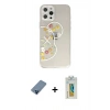 MARSİLYAN™- iPhone 12 Pro Kılıf Eksen Asil Prime - Siyah Polymer Nano Ekran Koruyucu + Mavi Metal Kamera Lens Koruma Cam