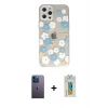 MARSİLYAN™- iPhone 12 Pro Kılıf Eksen Asil Prime - Siyah Polymer Nano Ekran Koruyucu + Neon Fosforlu Kamera Lens - MI