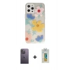 MARSİLYAN™- iPhone 12 Pro Kılıf Eksen Asil Prime - Siyah Polymer Nano Ekran Koruyucu + Neon Fosforlu Kamera Lens - BZ