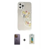 MARSİLYAN™- iPhone 12 Pro Kılıf Eksen Asil Prime - Siyah Polymer Nano Ekran Koruyucu + Neon Fosforlu Kamera Lens - SI