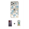 MARSİLYAN™- iPhone 12 Pro Kılıf Eksen Asil Prime - Siyah Polymer Nano Ekran Koruyucu + Neon Fosforlu Kamera Lens - TU