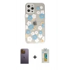 MARSİLYAN™- iPhone 12 Pro Kılıf Eksen Asil Prime - Siyah Polymer Nano Ekran Koruyucu + Neon Fosforlu Kamera Lens - SI