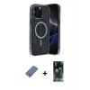 MARSİLYAN™- iPhone 12 Pro Kılıf Eksen Çizgi - Şeffaf 360 Full Body Arka Koruyucu + Metal Kamera Lens Koruma Cam - AKYL