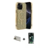 MARSİLYAN™- iPhone 12 Pro Kılıf Eksen Çizgi - Şeffaf 360 Full Body Arka Koruyucu + Gold Rainbow Kamera Lens Koruma Cam