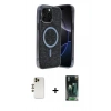MARSİLYAN™- iPhone 12 Pro Kılıf Eksen Çizgi - Şeffaf 360 Full Body Arka Koruyucu + Shine Kamera Lens - GD