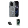 MARSİLYAN™- iPhone 12 Pro Kılıf Eksen Çizgi - Şeffaf 360 Full Body Arka Koruyucu + Kamera Lens Koruma Cam - SF