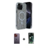 MARSİLYAN™- iPhone 12 Pro Kılıf Eksen Çizgi - Şeffaf 360 Full Body Arka Koruyucu + Neon Fosforlu Kamera Lens - TU