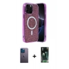 MARSİLYAN™- iPhone 12 Pro Kılıf Eksen Çizgi - Şeffaf 360 Full Body Arka Koruyucu + Neon Fosforlu Kamera Lens - MI