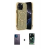 MARSİLYAN™- iPhone 12 Pro Kılıf Eksen Çizgi - Şeffaf 360 Full Body Arka Koruyucu + Neon Fosforlu Kamera Lens - MI