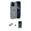 MARSİLYAN™- iPhone 12 Pro Kılıf Eksen Çizgi - Şeffaf 360 Full Body Arka Koruyucu + Shine Kamera Lens Koruma Cam - SABE
