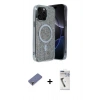 MARSİLYAN™- iPhone 12 Pro Kılıf Eksen Çizgi - Şeffaf Uv Polymer Nano Ekran Koruyucu + Metal Kamera Lens Koruma Cam - GD