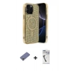 MARSİLYAN™- iPhone 12 Pro Kılıf Eksen Çizgi - Şeffaf Uv Polymer Nano Ekran Koruyucu + Metal Kamera Lens Koruma Cam - GD