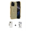 MARSİLYAN™- iPhone 12 Pro Kılıf Eksen Çizgi - Şeffaf Uv Polymer Nano Ekran Koruyucu + Gold Shine Kamera Lens