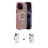 MARSİLYAN™- iPhone 12 Pro Kılıf Eksen Çizgi - Şeffaf Uv Polymer Nano Ekran Koruyucu + Gold Shine Kamera Lens