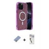 MARSİLYAN™- iPhone 12 Pro Kılıf Eksen Çizgi - Şeffaf Uv Polymer Nano Ekran Koruyucu + Metal Kamera Lens Koruma Cam - KUYL