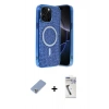 MARSİLYAN™- iPhone 12 Pro Kılıf Eksen Çizgi - Şeffaf Uv Polymer Nano Ekran Koruyucu + Metal Kamera Lens Koruma Cam - KUYL