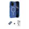 MARSİLYAN™- iPhone 12 Pro Kılıf Eksen Çizgi - Şeffaf Uv Polymer Nano Ekran Koruyucu + Metal Kamera Lens Koruma Cam - AKYL
