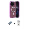 MARSİLYAN™- iPhone 12 Pro Kılıf Eksen Çizgi - Şeffaf Uv Polymer Nano Ekran Koruyucu + Metal Kamera Lens Koruma Cam - MR