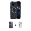 MARSİLYAN™- iPhone 12 Pro Kılıf Eksen Çizgi - Şeffaf Uv Polymer Nano Ekran Koruyucu + Neon Fosforlu Kamera Lens - MI