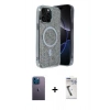 MARSİLYAN™- iPhone 12 Pro Kılıf Eksen Çizgi - Şeffaf Uv Polymer Nano Ekran Koruyucu + Neon Fosforlu Kamera Lens - MI