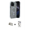 MARSİLYAN™- iPhone 12 Pro Kılıf Eksen Çizgi - Şeffaf Uv Polymer Nano Ekran Koruyucu + Rainbow Kamera Lens Koruma Cam - GD
