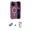 MARSİLYAN™- iPhone 12 Pro Kılıf Eksen Çizgi - Şeffaf Uv Polymer Nano Ekran Koruyucu + Siyah Shine Kamera Lens Koruma Cam