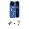 MARSİLYAN™- iPhone 12 Pro Kılıf Eksen Çizgi - Şeffaf Uv Polymer Nano Ekran Koruyucu + Siyah Shine Kamera Lens Koruma Cam