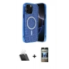 MARSİLYAN™- iPhone 12 Pro Kılıf Eksen Çizgi - Siyah 34D Hayalet Izgaralı Cam + Kamera Lens Koruma Cam - SF