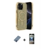 MARSİLYAN™- iPhone 12 Pro Kılıf Eksen Çizgi - Siyah 34D Hayalet Izgaralı Cam + Metal Kamera Lens Koruma Cam - MI