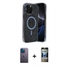 MARSİLYAN™- iPhone 12 Pro Kılıf Eksen Çizgi - Siyah 34D Hayalet Izgaralı Cam + Neon Fosforlu Kamera Lens - MI