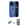 MARSİLYAN™- iPhone 12 Pro Kılıf Eksen Çizgi - Siyah 34D Hayalet Izgaralı Cam + Metal Kamera Lens Koruma Cam - MR