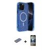 MARSİLYAN™- iPhone 12 Pro Kılıf Eksen Çizgi - Siyah 34D Hayalet Izgaralı Cam + Renkli Kamera Lens Koruma Cam - PE