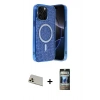 MARSİLYAN™- iPhone 12 Pro Kılıf Eksen Çizgi - Siyah 34D Hayalet Izgaralı Cam + Rainbow Kamera Lens Koruma Cam - GD