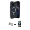 MARSİLYAN™- iPhone 12 Pro Kılıf Eksen Çizgi - Siyah 34D Hayalet Izgaralı Cam + Rainbow Kamera Lens Koruma Cam - GD