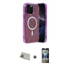 MARSİLYAN™- iPhone 12 Pro Kılıf Eksen Çizgi - Siyah 34D Hayalet Izgaralı Cam + Rainbow Kamera Lens Koruma Cam - GD