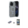 MARSİLYAN™- iPhone 12 Pro Kılıf Eksen Çizgi - Siyah 34D Hayalet Izgaralı Cam + Renkli Kamera Lens Koruma Cam - TU