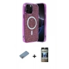 MARSİLYAN™- iPhone 12 Pro Kılıf Eksen Çizgi - Siyah 34D Hayalet Izgaralı Cam + Shine Kamera Lens Koruma Cam - GS