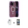 MARSİLYAN™- iPhone 12 Pro Kılıf Eksen Çizgi - Siyah 34D Hayalet Izgaralı Cam + Shine Kamera Lens - MI