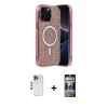 MARSİLYAN™- iPhone 12 Pro Kılıf Eksen Çizgi - Siyah 34D Hayalet Izgaralı Cam + Shine Kamera Lens - MI