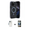 MARSİLYAN™- iPhone 12 Pro Kılıf Eksen Çizgi - Siyah 34D Hayalet Izgaralı Cam + Shine Kamera Lens - MI