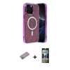 MARSİLYAN™- iPhone 12 Pro Kılıf Eksen Çizgi - Siyah 34D Hayalet Izgaralı Cam + Shine Kamera Lens Koruma Cam - SABE