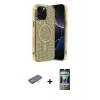 MARSİLYAN™- iPhone 12 Pro Kılıf Eksen Çizgi - Siyah 34D Hayalet Izgaralı Cam + Renkli Kamera Lens Koruma Cam - TU