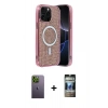 MARSİLYAN™- iPhone 12 Pro Kılıf Eksen Çizgi - Siyah 34D Hayalet Izgaralı Cam + Neon Fosforlu Kamera Lens - YL