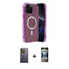 MARSİLYAN™- iPhone 12 Pro Kılıf Eksen Çizgi - Siyah 34D Hayalet Izgaralı Cam + Neon Fosforlu Kamera Lens - YL