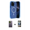 MARSİLYAN™- iPhone 12 Pro Kılıf Eksen Çizgi - Siyah 34D Hayalet Izgaralı Cam + Neon Fosforlu Kamera Lens - YL
