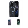 MARSİLYAN™- iPhone 12 Pro Kılıf Eksen Çizgi - Siyah 360 Mat Full Body Arka Koruyucu + Neon Fosforlu Kamera Lens - MI
