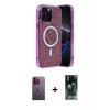 MARSİLYAN™- iPhone 12 Pro Kılıf Eksen Çizgi - Siyah 360 Mat Full Body Arka Koruyucu + Neon Fosforlu Kamera Lens - TU