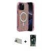 MARSİLYAN™- iPhone 12 Pro Kılıf Eksen Çizgi - Siyah 360 Mat Full Body Arka Koruyucu + Rainbow Kamera Lens Koruma Cam - GD